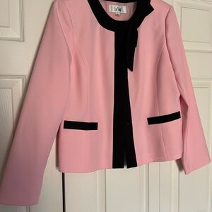 Le Suit Pink Blazer with Black Trim